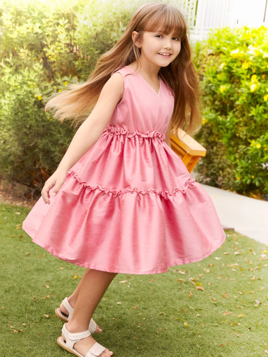 Pink Triple Tier Dress For Girls - Image 2