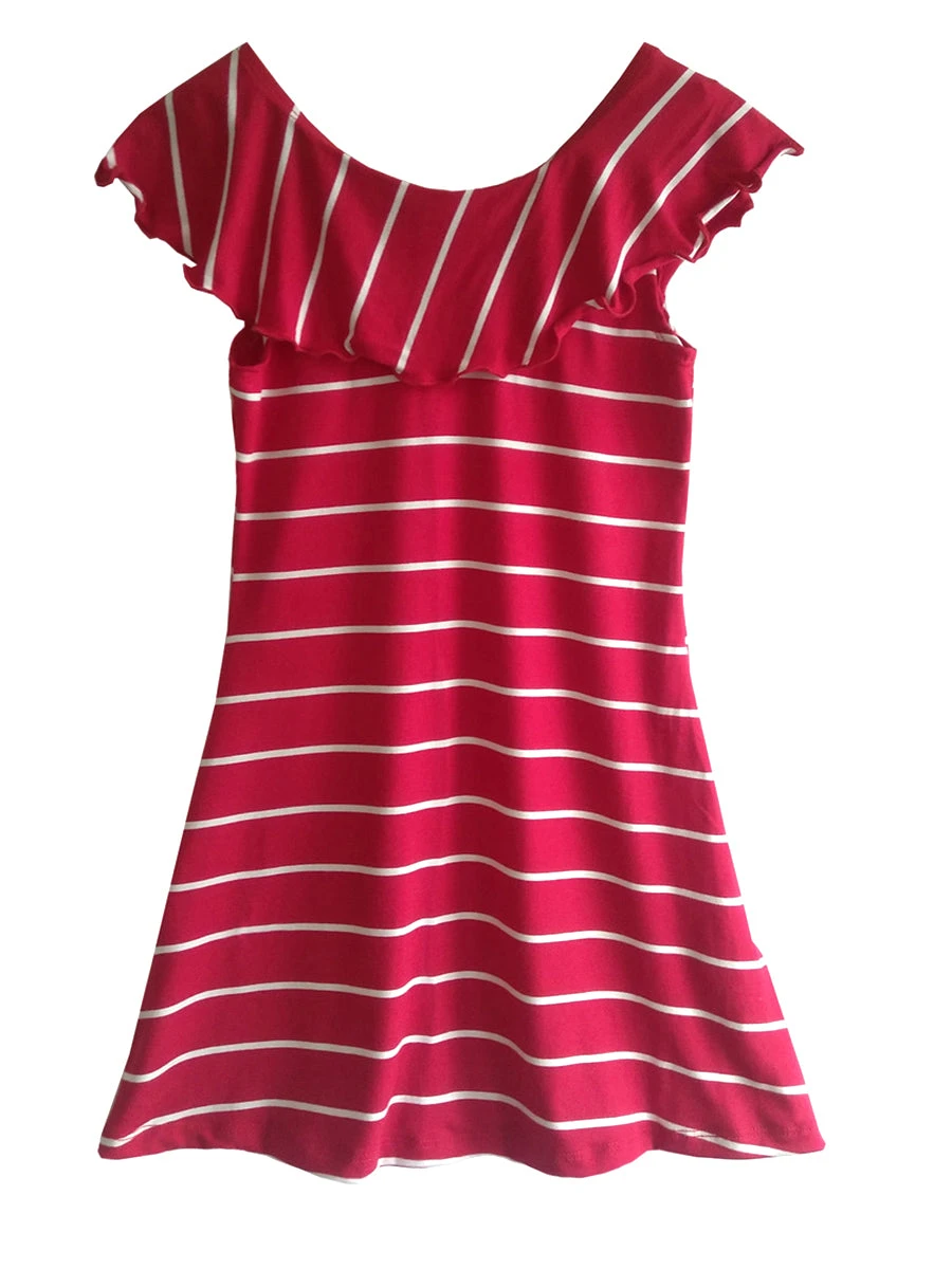 Red Stripe Ruffle Collar Dress For Girls - Image 2
