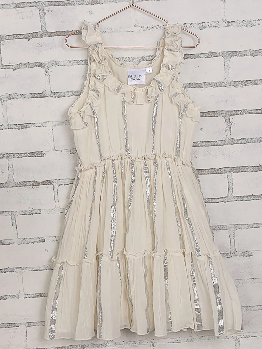 Girls Arden Silver Ribbon Special Occasions Dress - Image 3