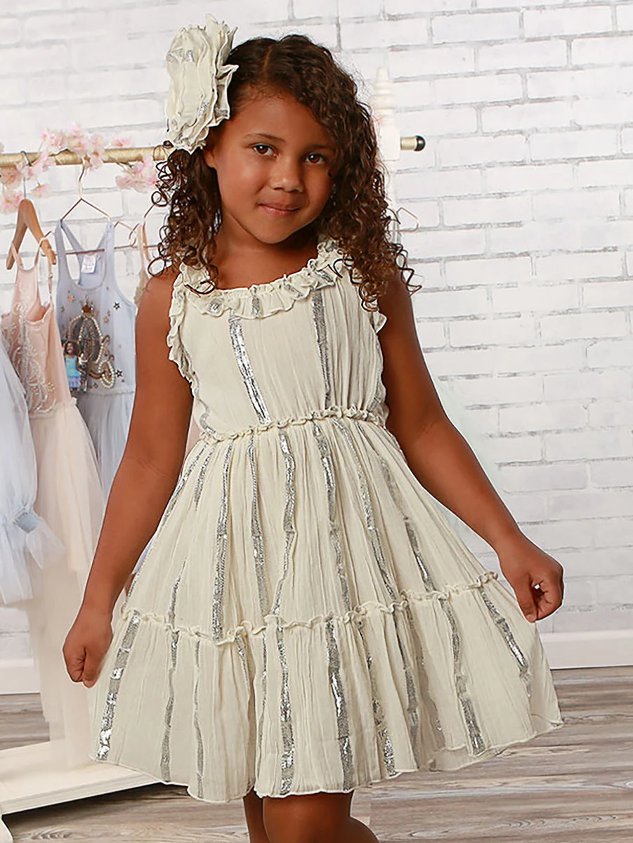 Girls Arden Silver Ribbon Special Occasions Dress - Image 2