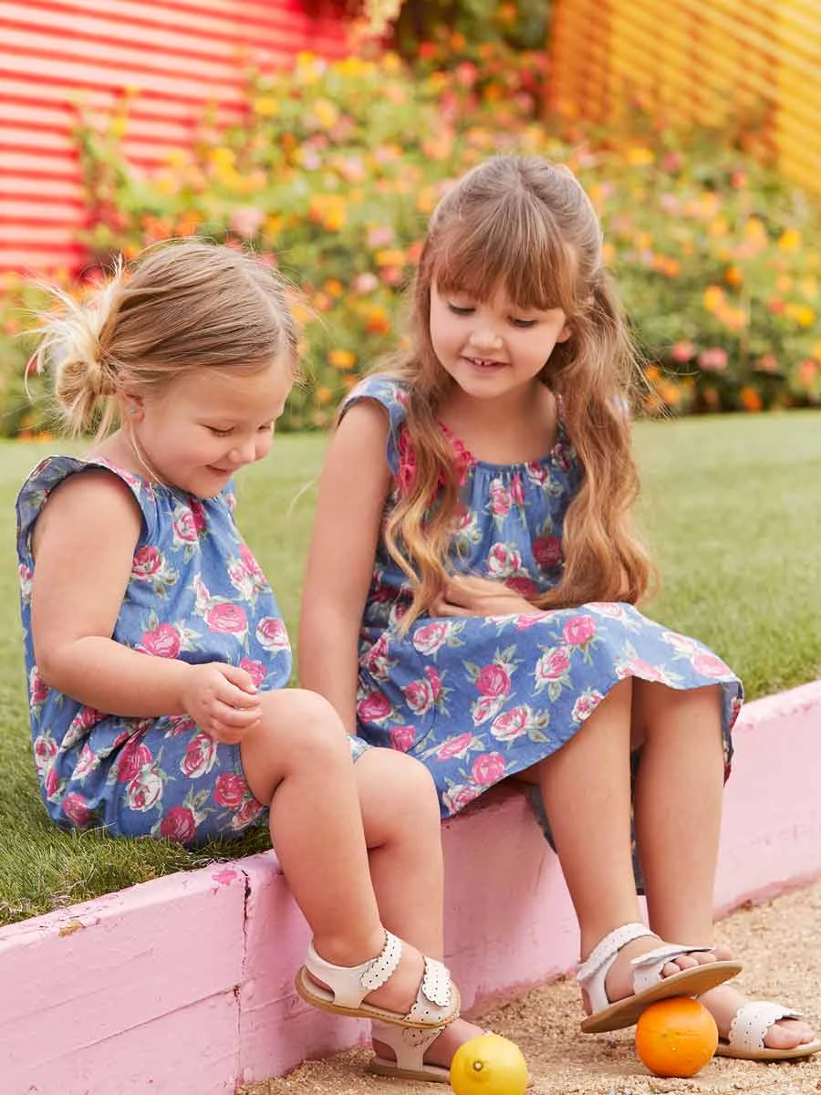 Rose Print Chambray Dress For Girls - Image 3