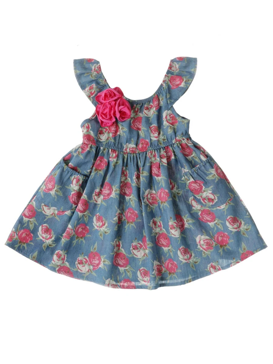 Rose Print Chambray Dress For Girls - Image 2