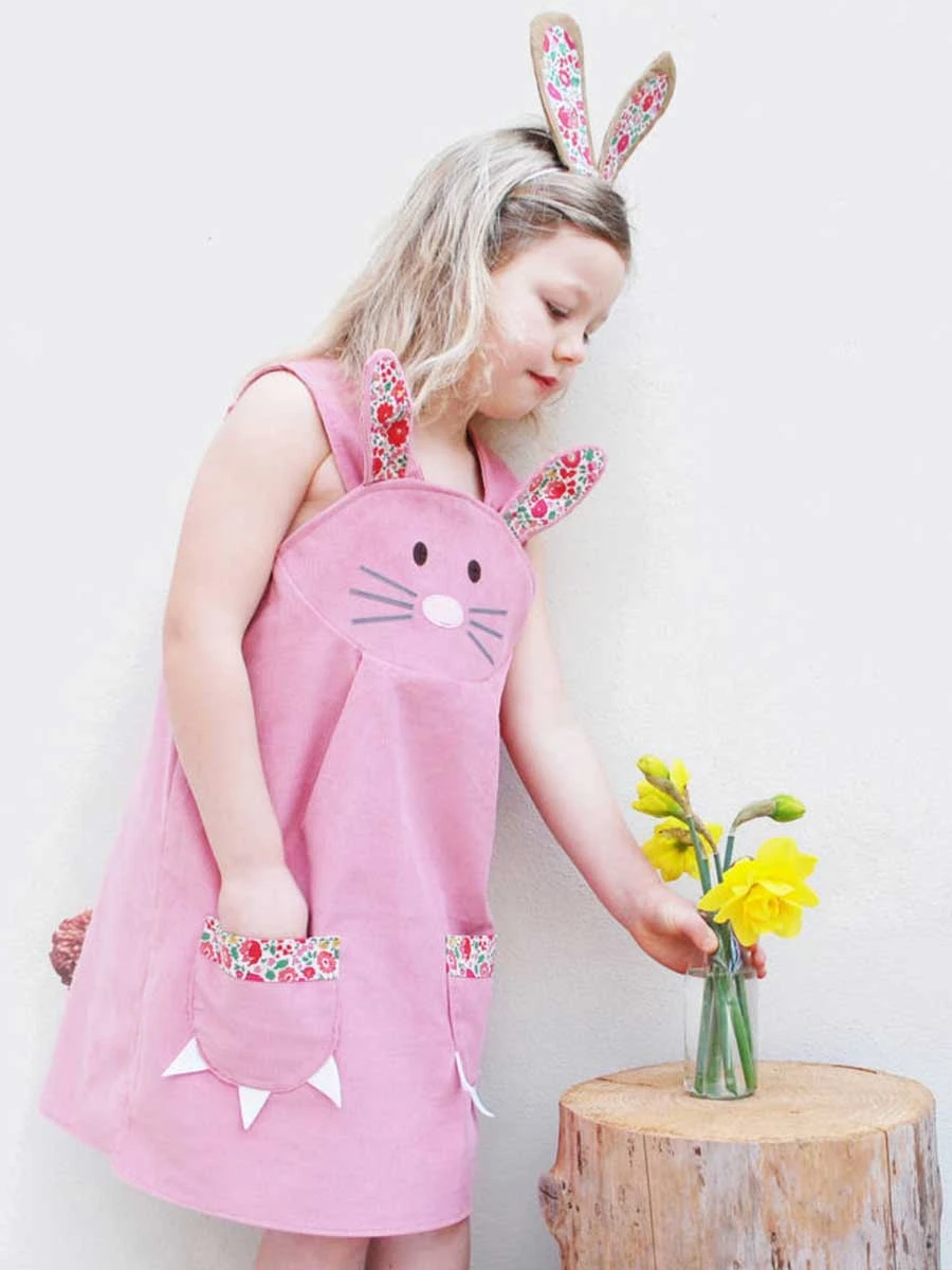 Bunny Rabbit Dusky Pink Dress For Girls - Image 4