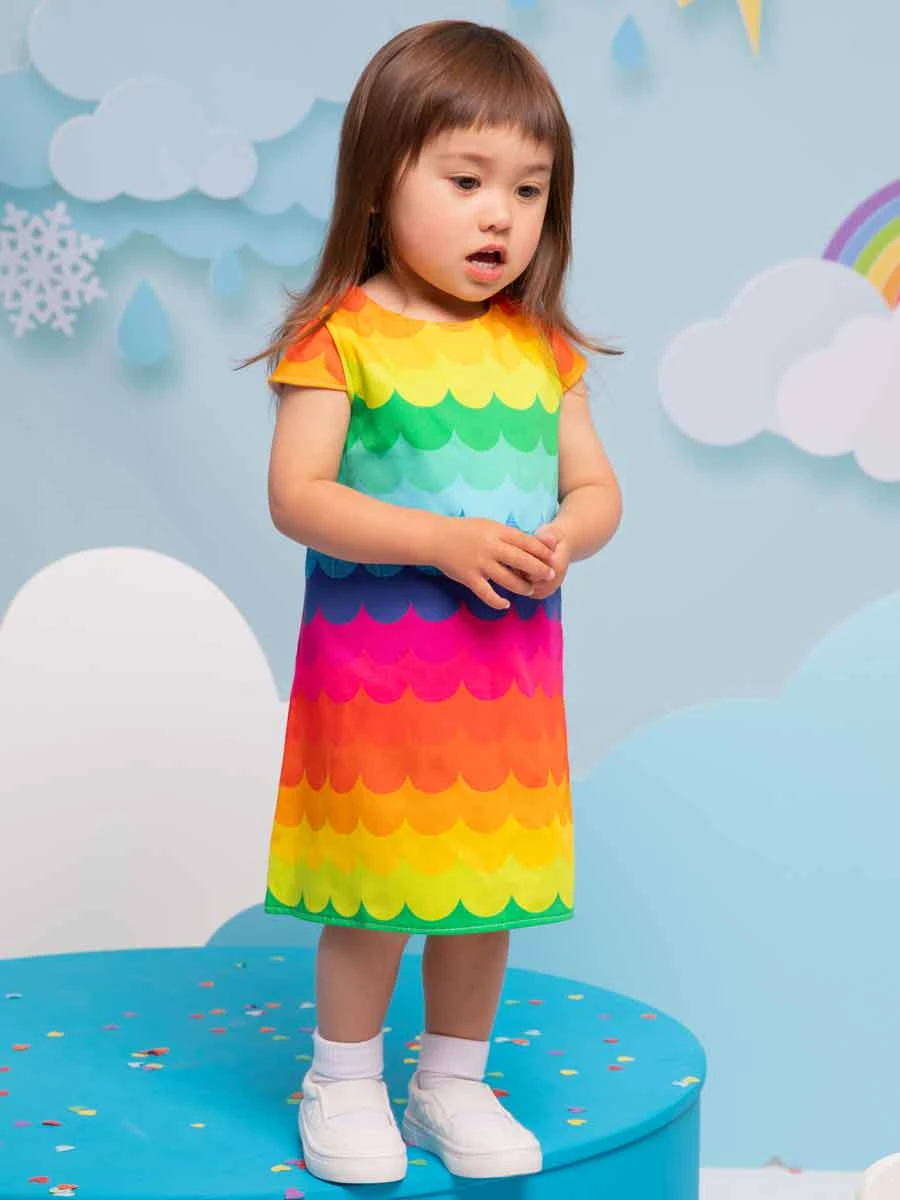Rainbow Scallop Print Dress For Girls - Image 2