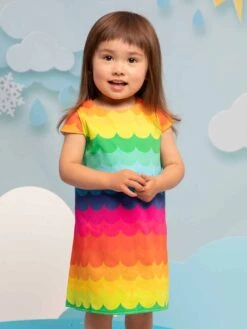 Rainbow Scallop Print Dress For Girls