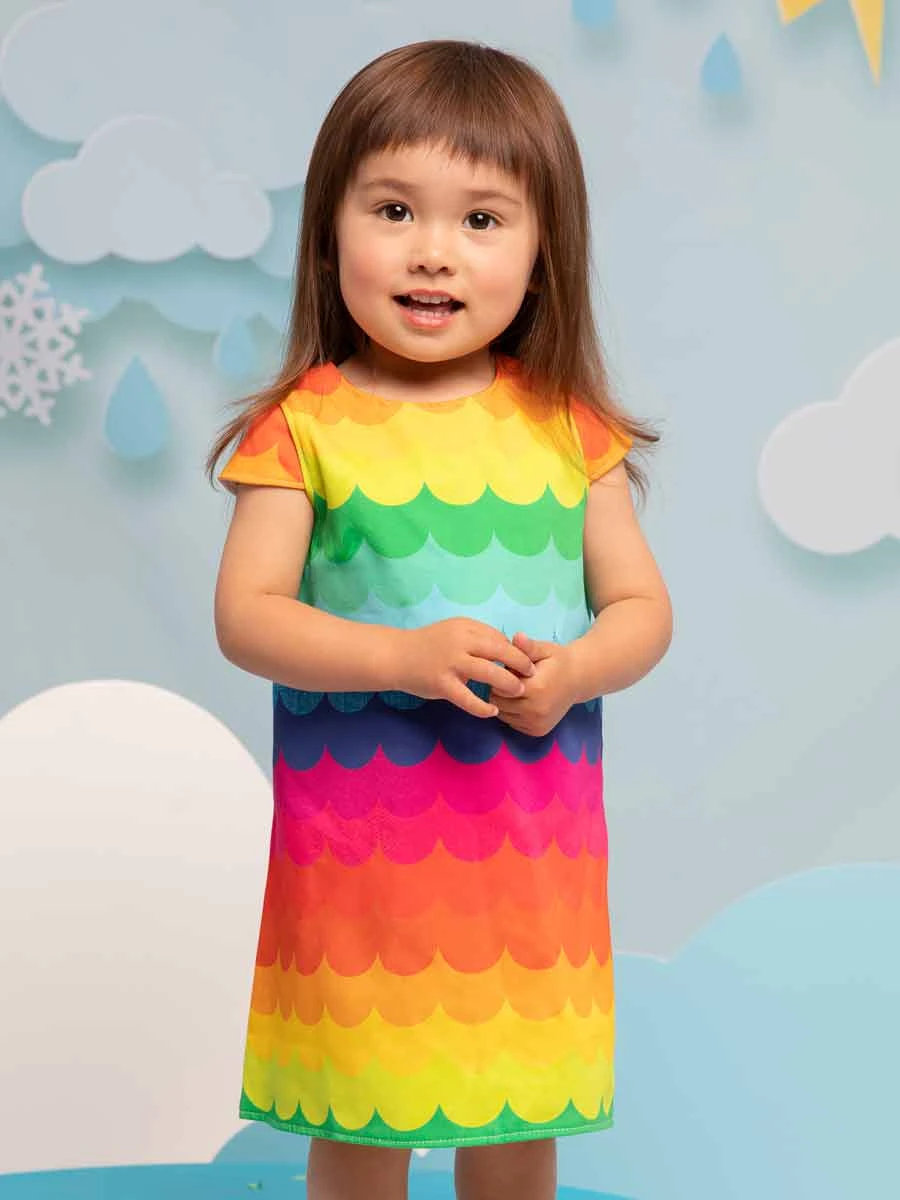 Rainbow Scallop Print Dress For Girls