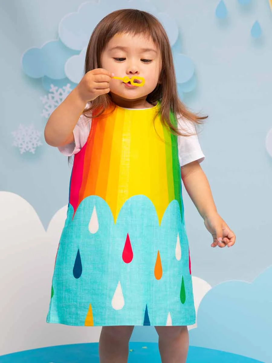 Rainbow Raindrops Print Dress For Girls