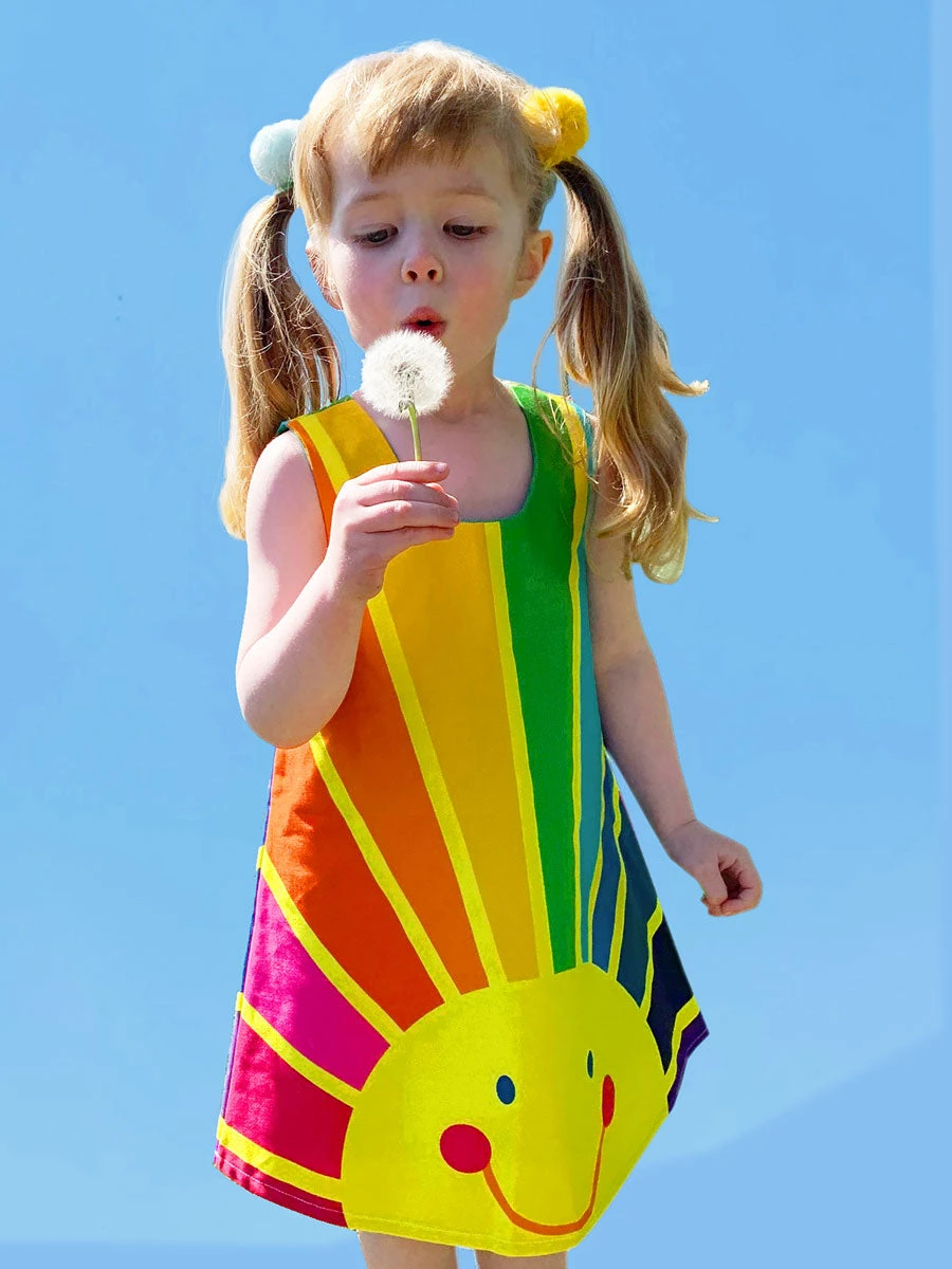 Girls Rainbow Sunrise Print Dress - Image 3