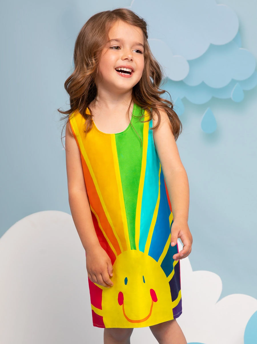 Girls Rainbow Sunrise Print Dress - Image 2