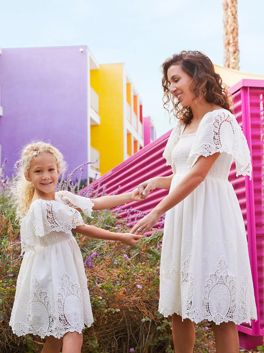 Handkerchief Sleeve White Embroidered Dress For Women - Image 2