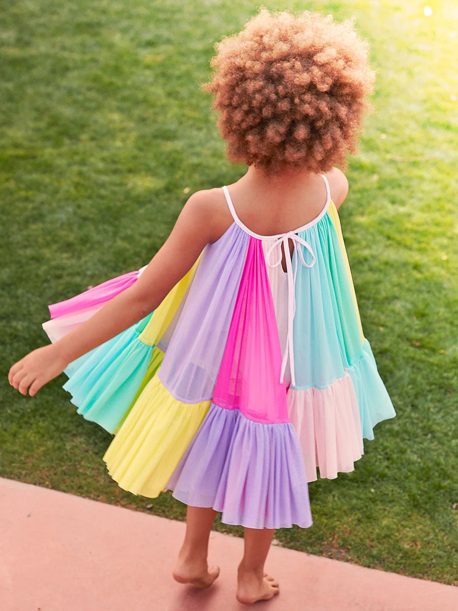 Rainbow Colorblock Mesh Circle Dress For Girls - Image 3
