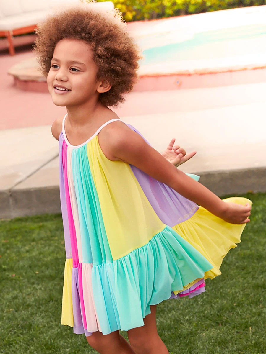 Rainbow Colorblock Mesh Circle Dress For Girls - Image 4