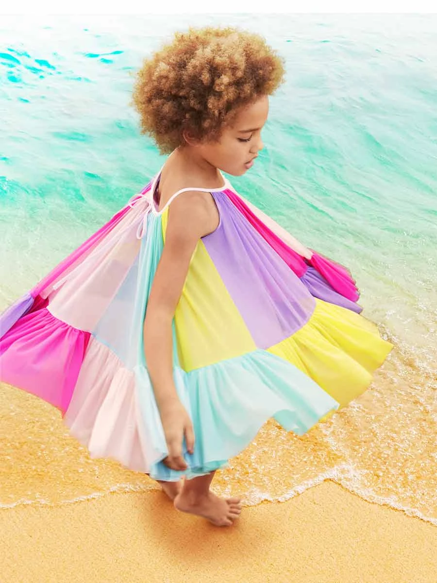 Rainbow Colorblock Mesh Circle Dress For Girls - Image 5