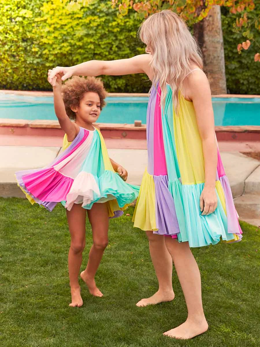 Rainbow Colorblock Mesh Circle Dress For Girls - Image 2