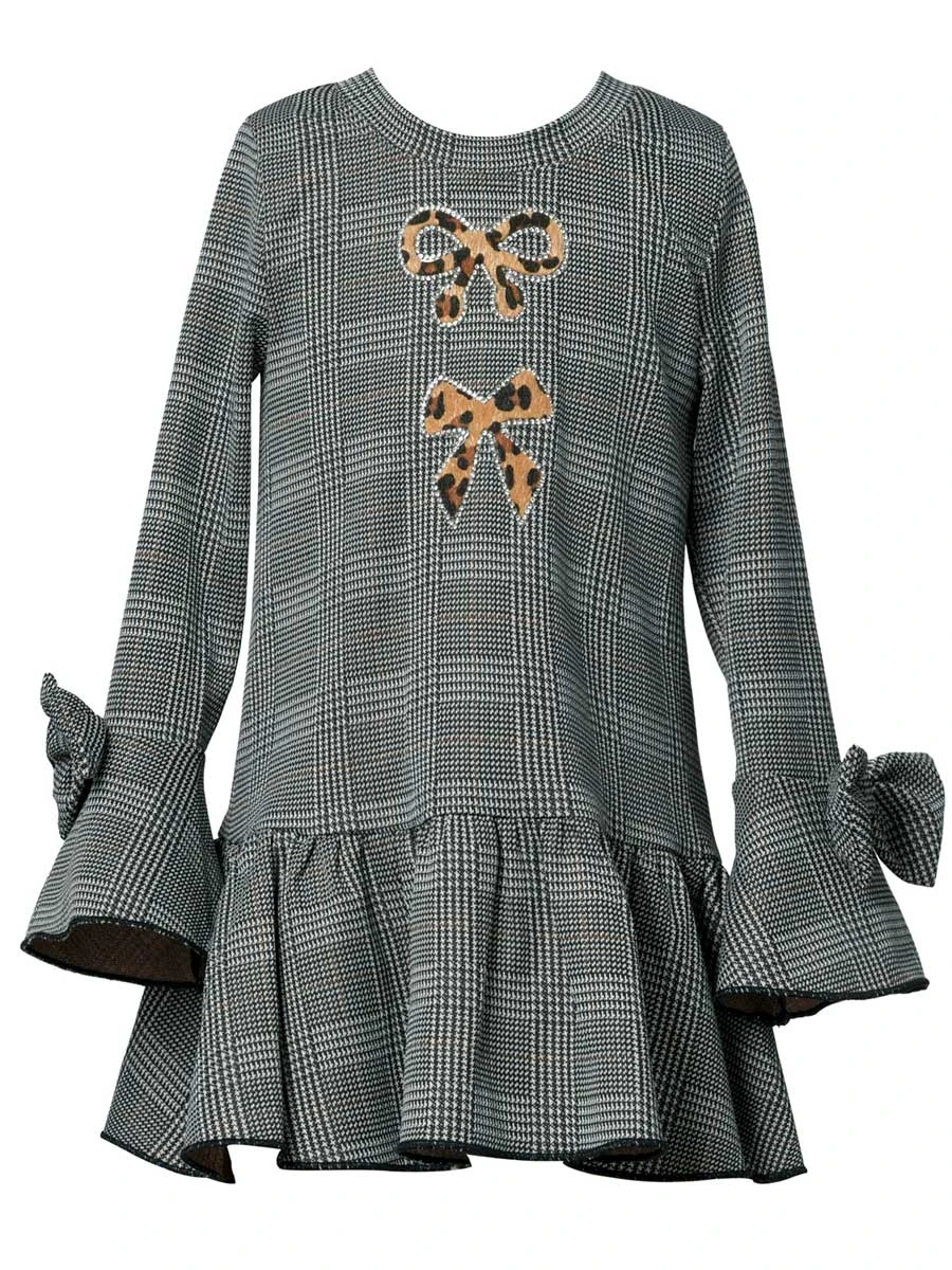 Glenn Plaid Dress With Faux Fur Bows For Girls - Image 2