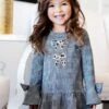 Glenn Plaid Dress With Faux Fur Bows For Girls