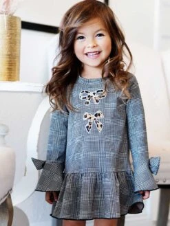 Glenn Plaid Dress With Faux Fur Bows For Girls