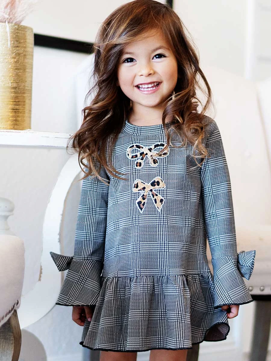 Glenn Plaid Dress With Faux Fur Bows For Girls