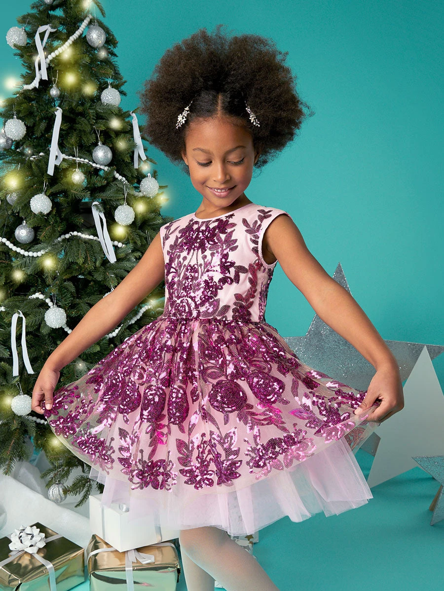 All Over Pink Sequin Dress For Girls