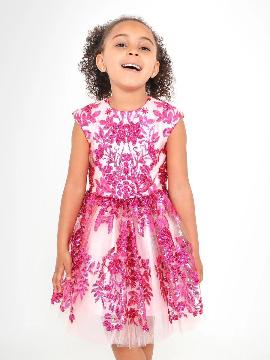 All Over Pink Sequin Dress For Girls - Image 3