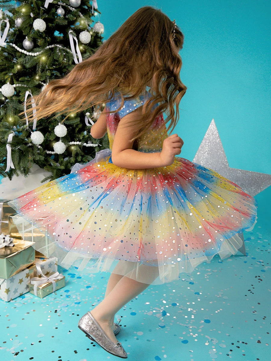 Iridescent Dot Rainbow Party Dress For Girls - Image 2