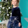 Sequin Star Velvet And Tulle Dress For Girls