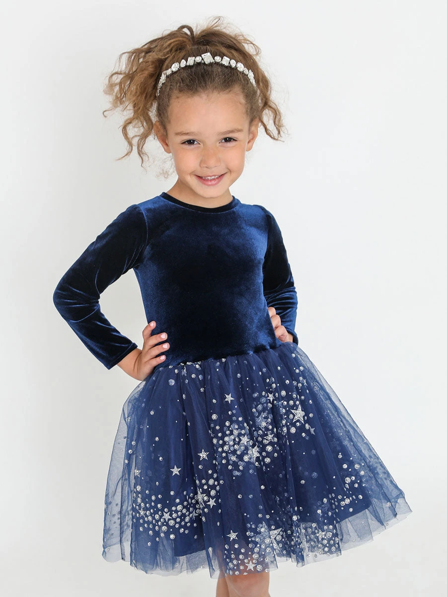 Sequin Star Velvet And Tulle Dress For Girls - Image 2