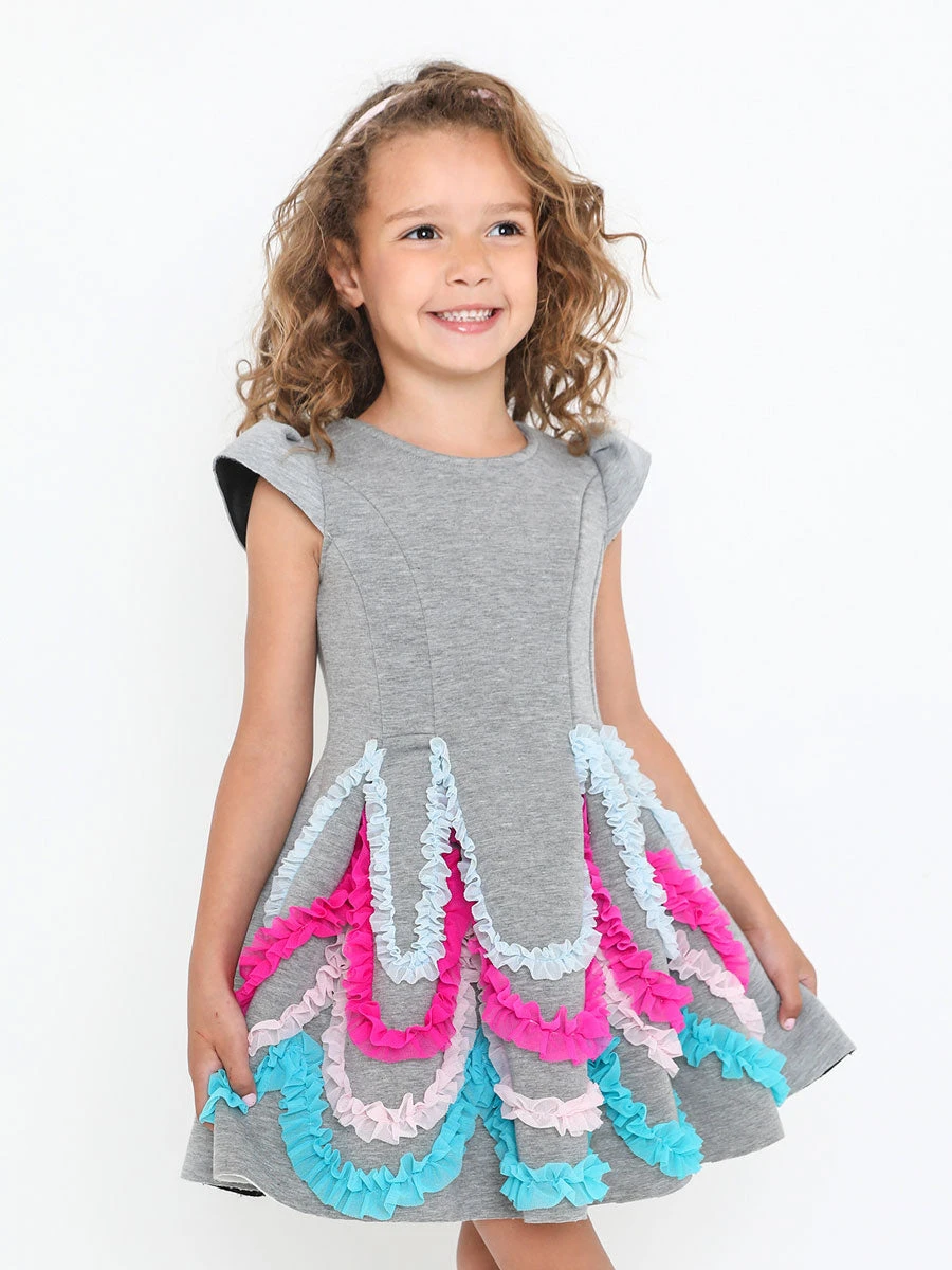 Scalloped Scuba Ruffle Dress For Girls
