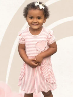 Ruffle Heart Pocket Dress For Girls