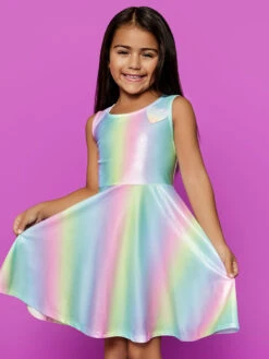 MIA Iridescent Rainbow Stripe Dress For Girls