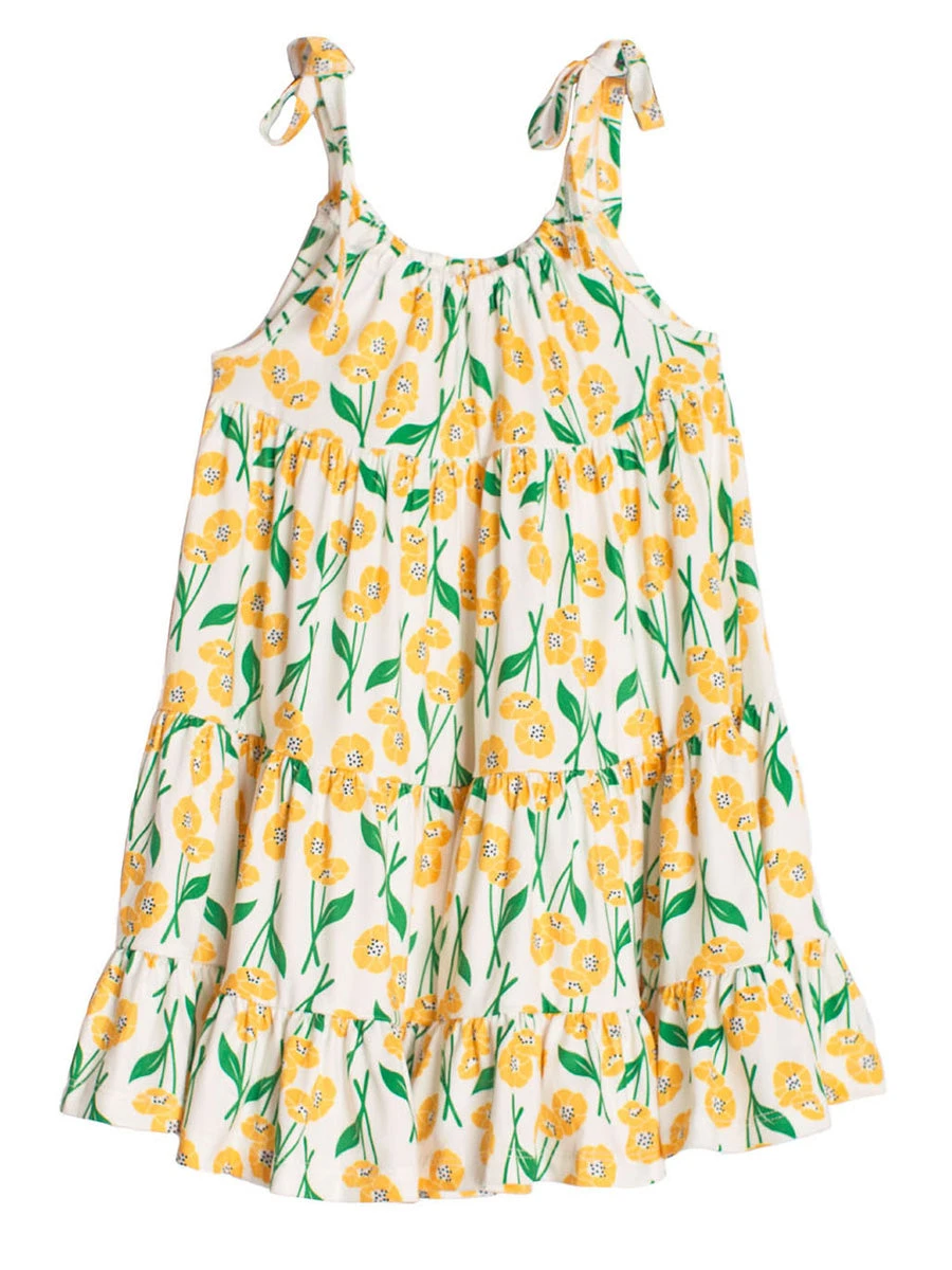 Lemon Yellow Floral Dress For Girls - Image 2