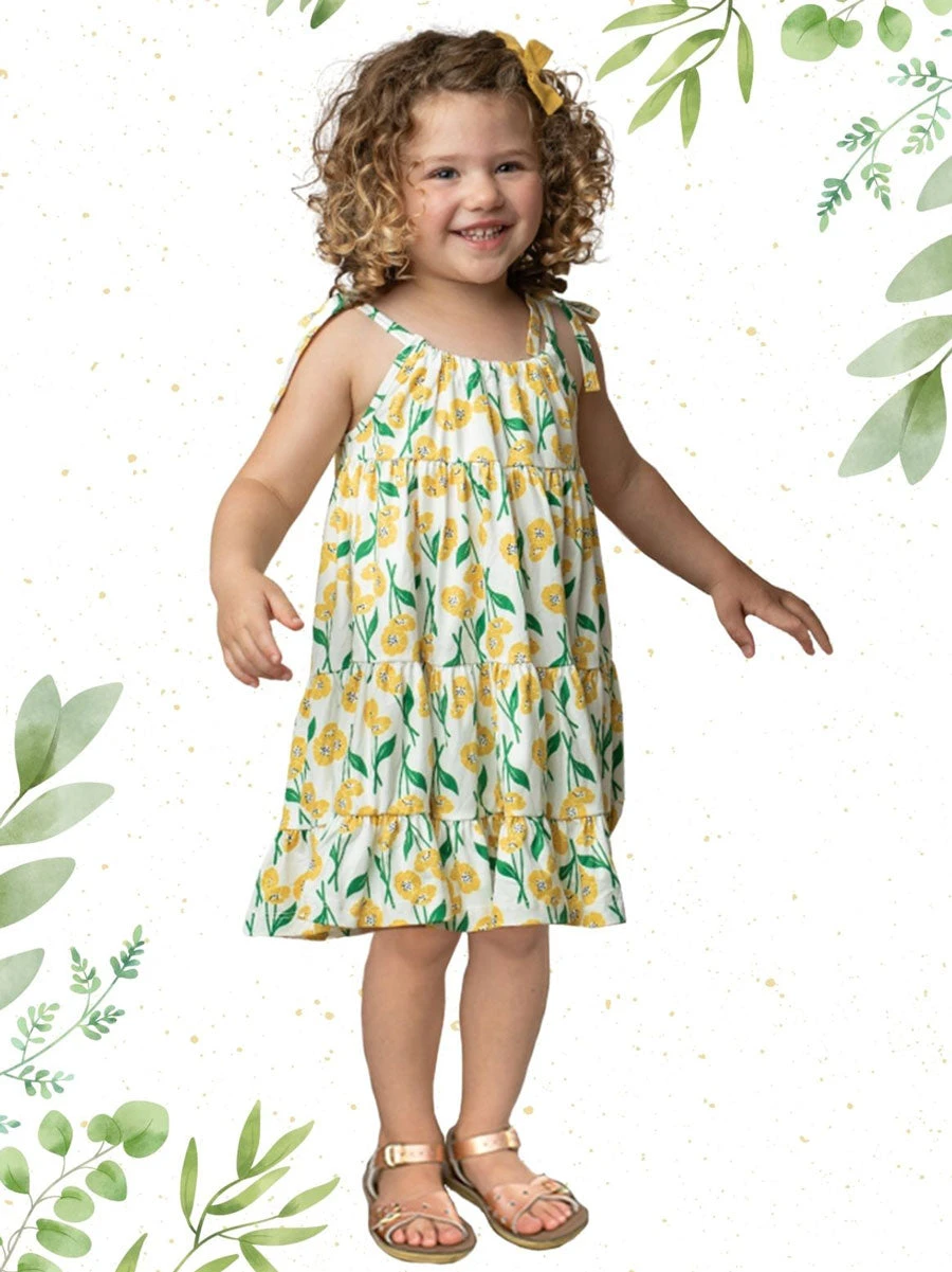 Lemon Yellow Floral Dress For Girls - Image 3