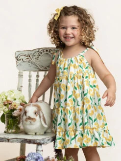 Lemon Yellow Floral Dress For Girls