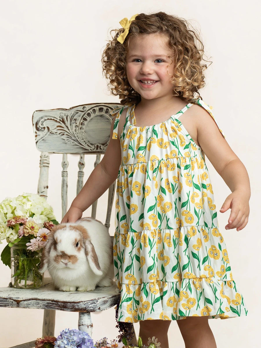 Lemon Yellow Floral Dress For Girls