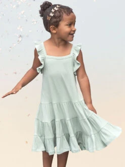 Aqua Drop Waist Tier Dress For Girls