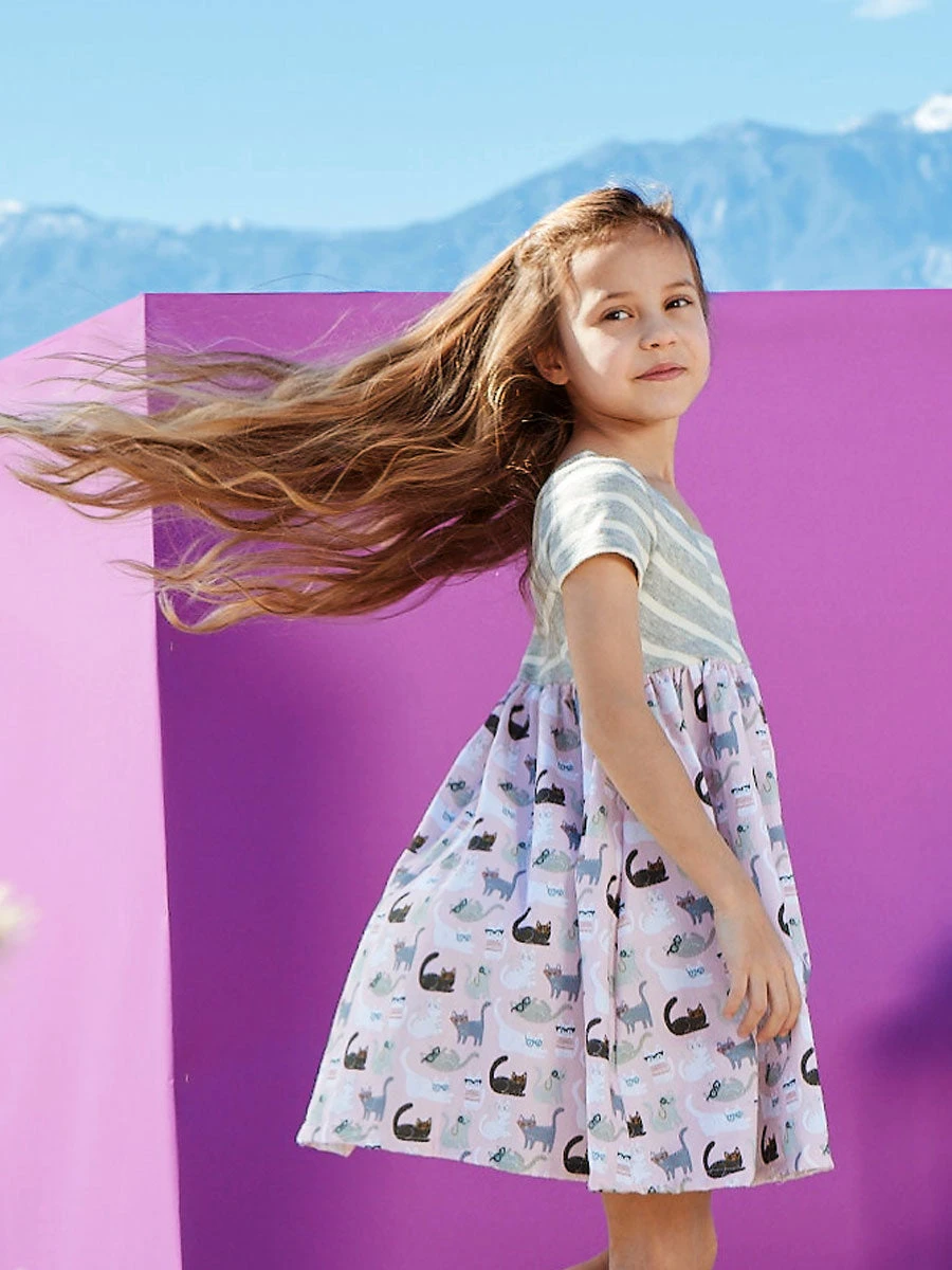 Cat-Print Daphne Dress For Girls - Image 2