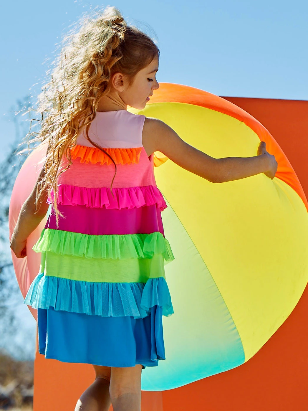 Rainbow Ruffle Jersey Dress For Girls - Image 3