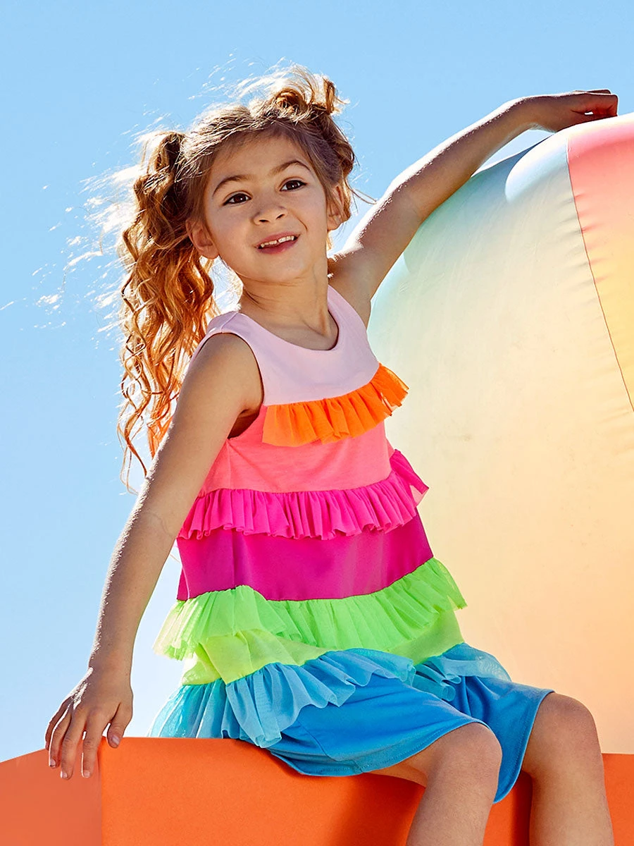 Rainbow Ruffle Jersey Dress For Girls - Image 2