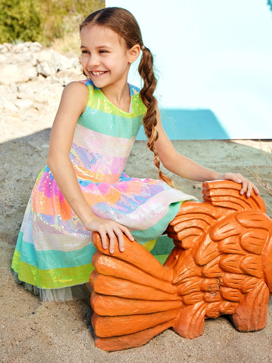 Gorgeous Striped Sequin Party Dress - Image 3