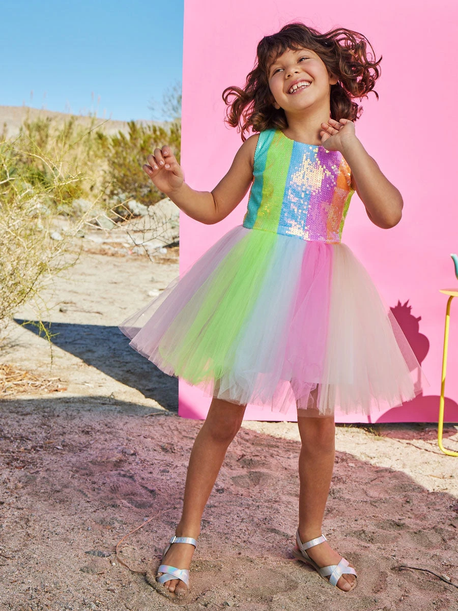Striped Sequin Tulle Tutu Dress For Girls - Image 2