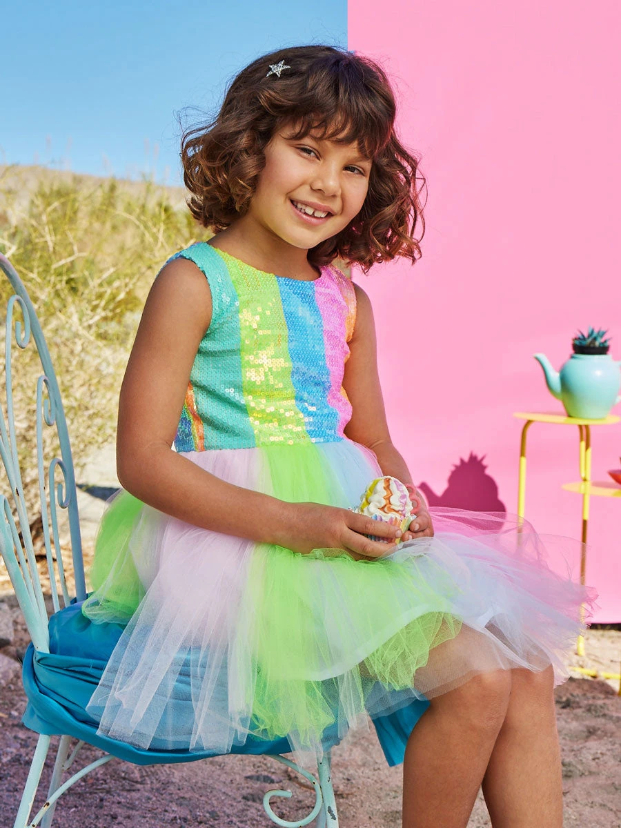 Striped Sequin Tulle Tutu Dress For Girls - Image 3