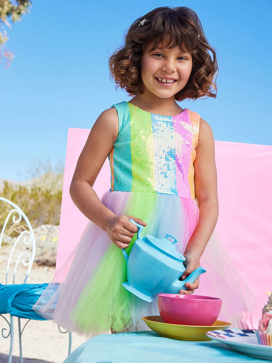 Striped Sequin Tulle Tutu Dress For Girls