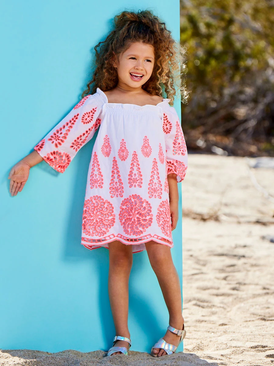 Embroidered Eyelet Smocked Dress For Girls - Image 2