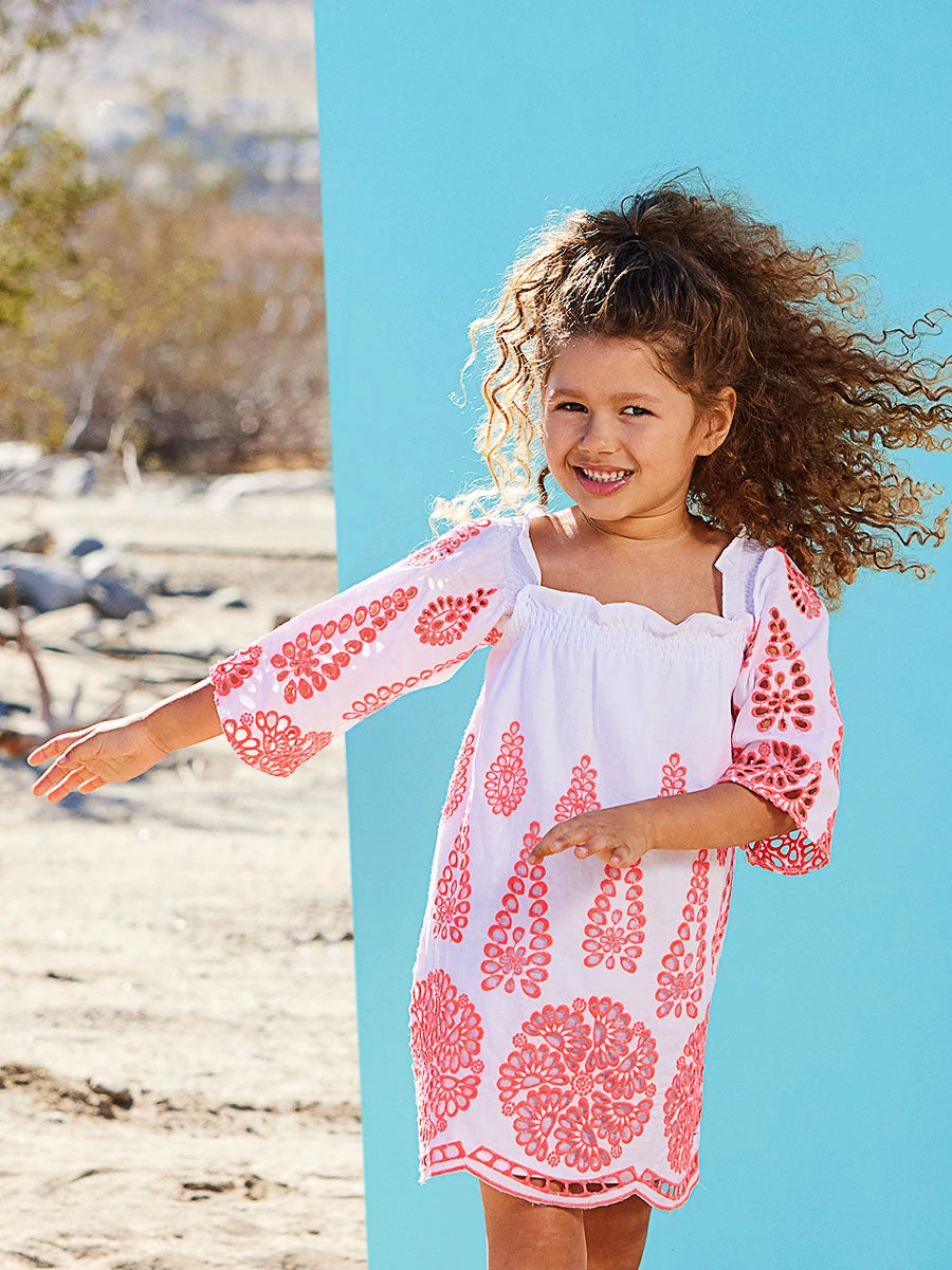 Embroidered Eyelet Smocked Dress For Girls