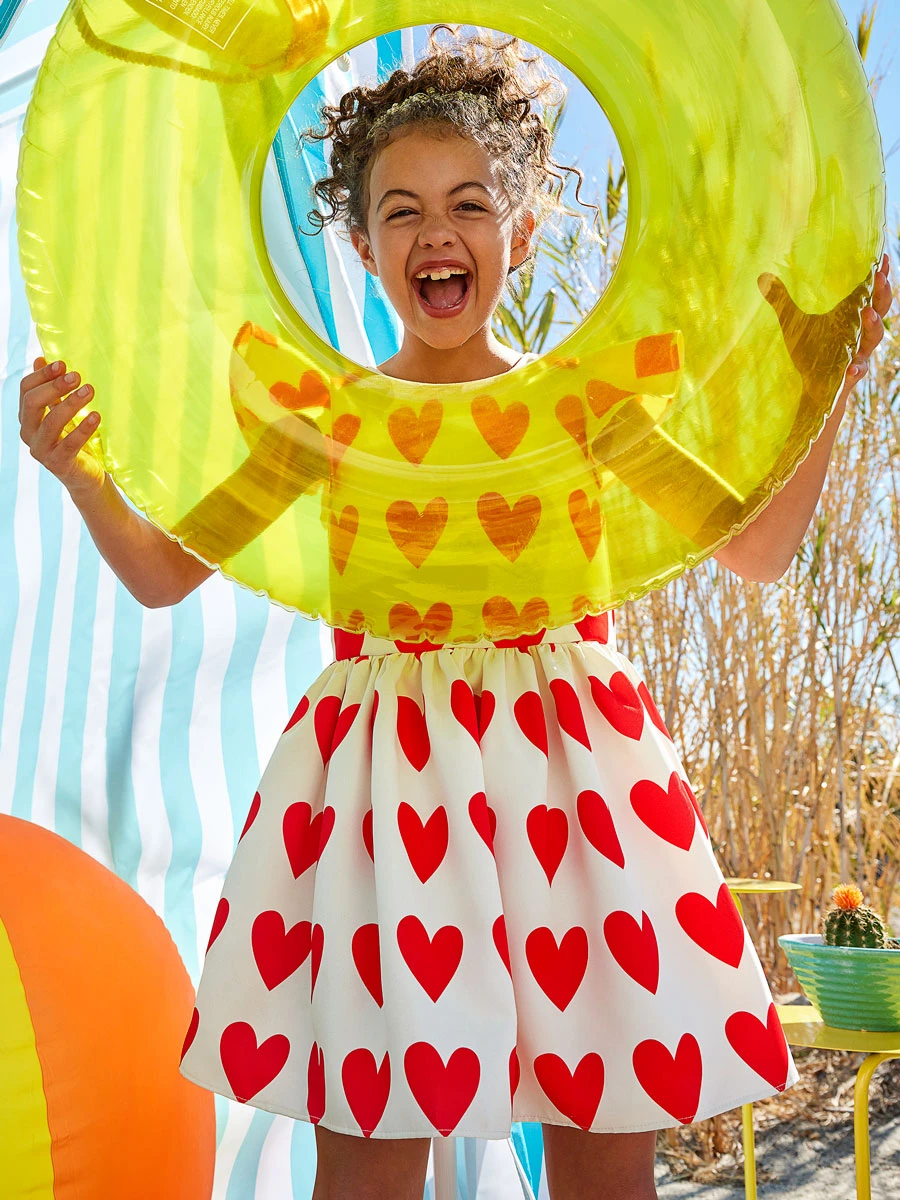 All Over Love Heart Print Dress For Girls - Image 2