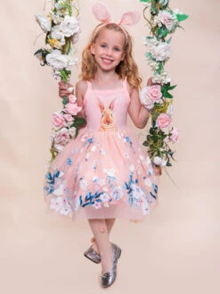 Floral Bunny Tutu Dress & Headband Set For Girls