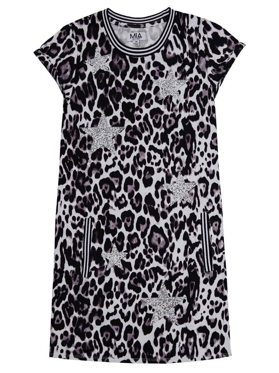 MIA Leopard Print Glitter Star Dress For Girls - Image 3