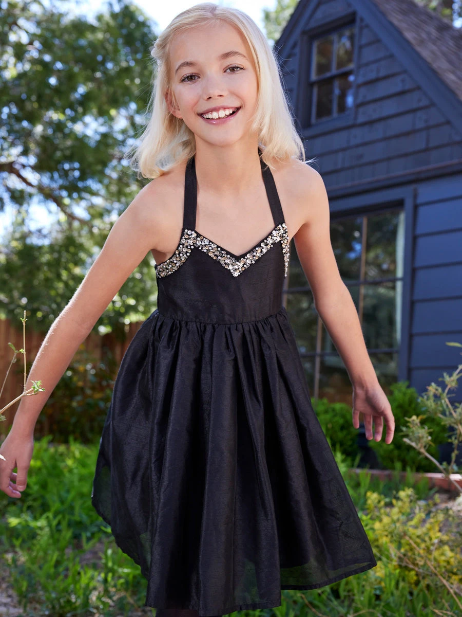 Evaleen Black Halter Dress With Gems - Image 3
