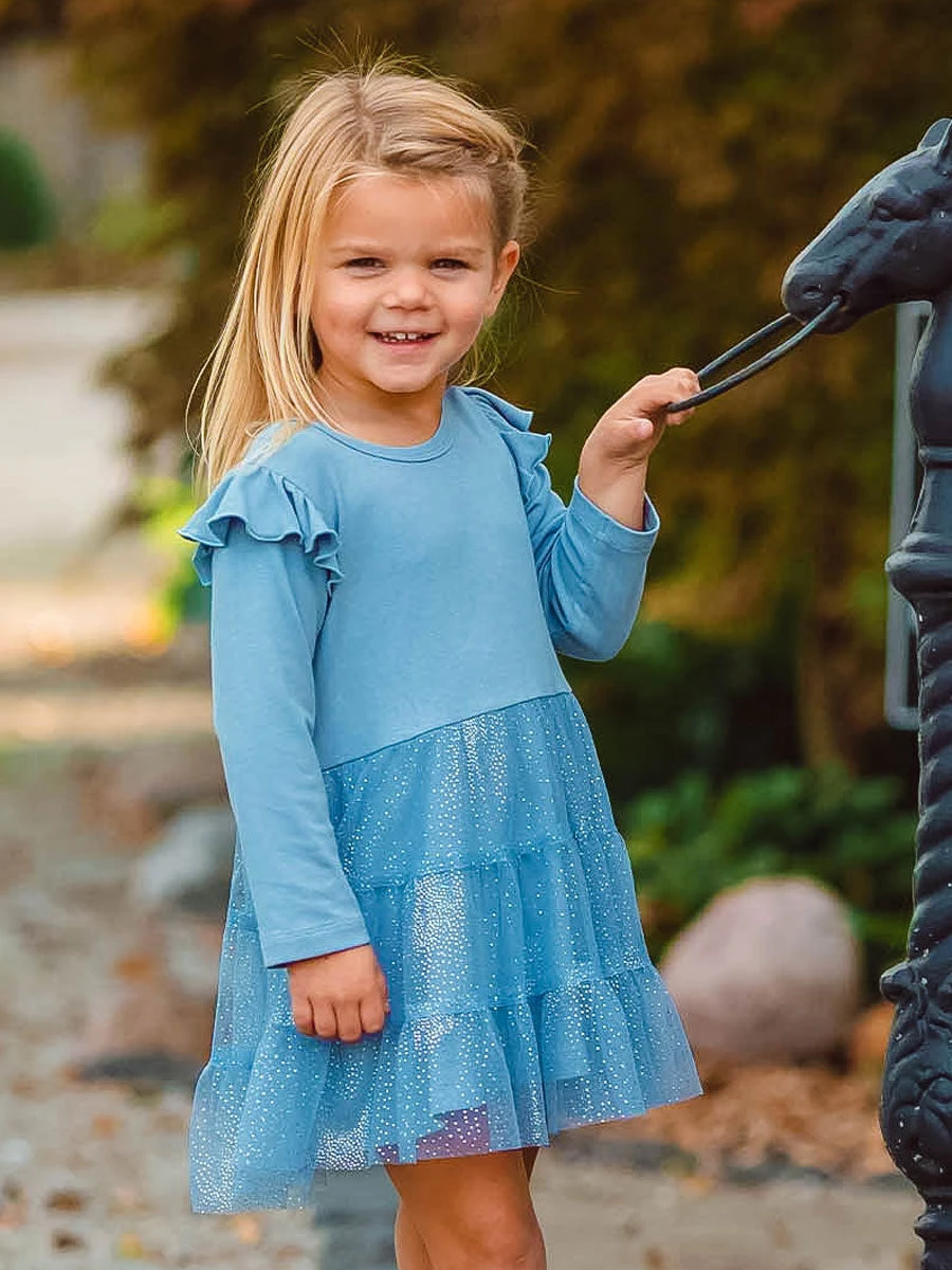 Ice Princess Ruffle Blue Dress For Girls