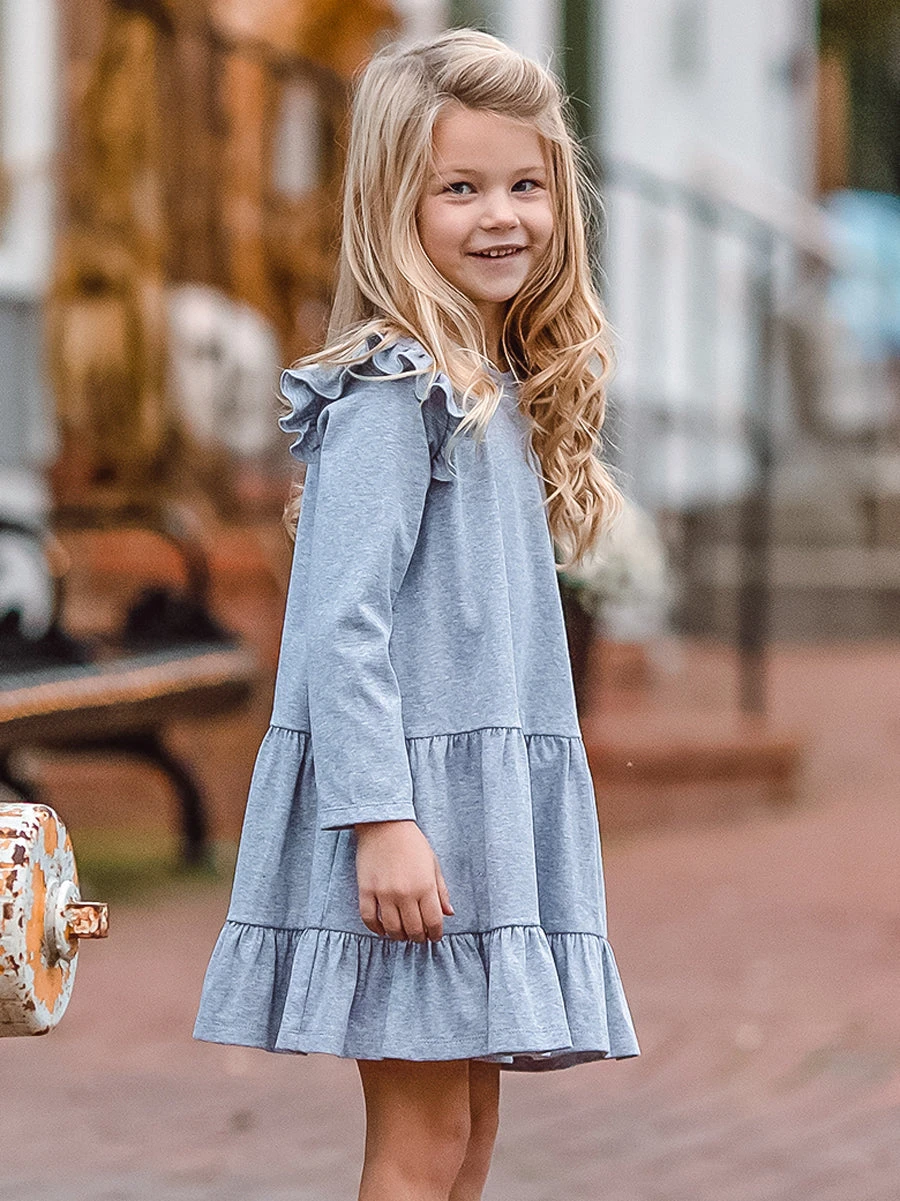 Grey Ruffle Magnolia Dress For Girls